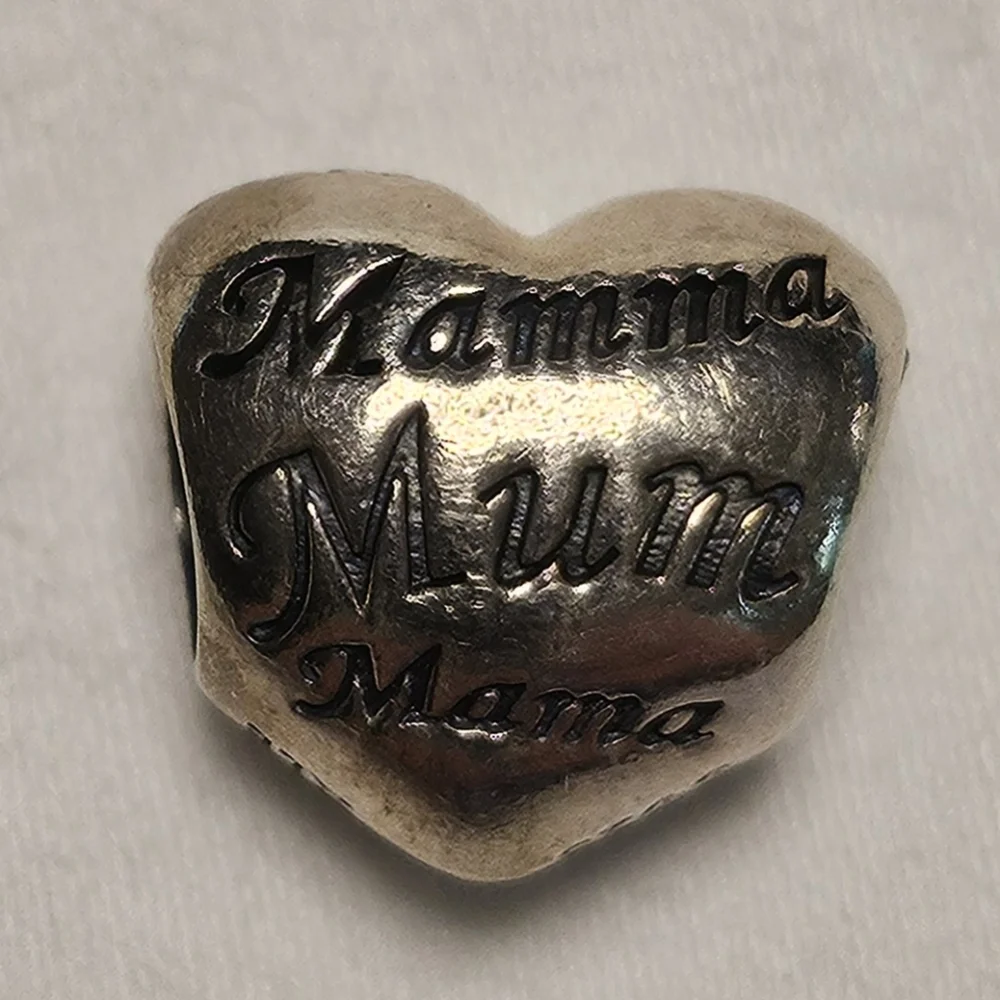 PANDORA A Mother's Heart Charm Sterling Silver 701112 Retired 8 Languages EUC - Picture 2 of 4